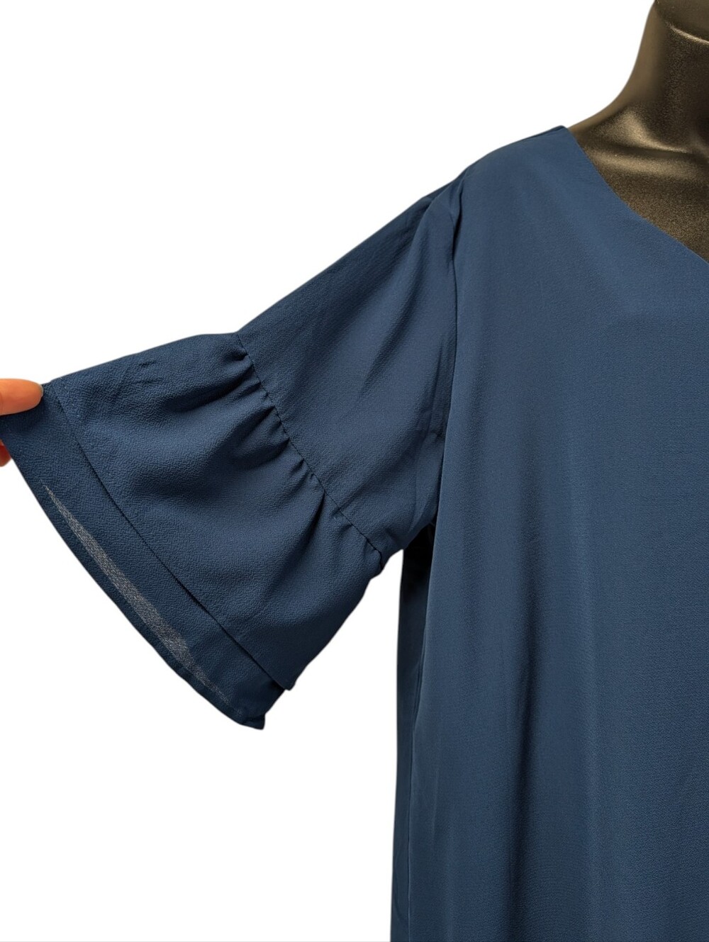 BelongSci Plus 3XL Blue Ruffle Layeref Half Sleeve Midi Dress Boho V-neck NWT - Picture 4 of 7